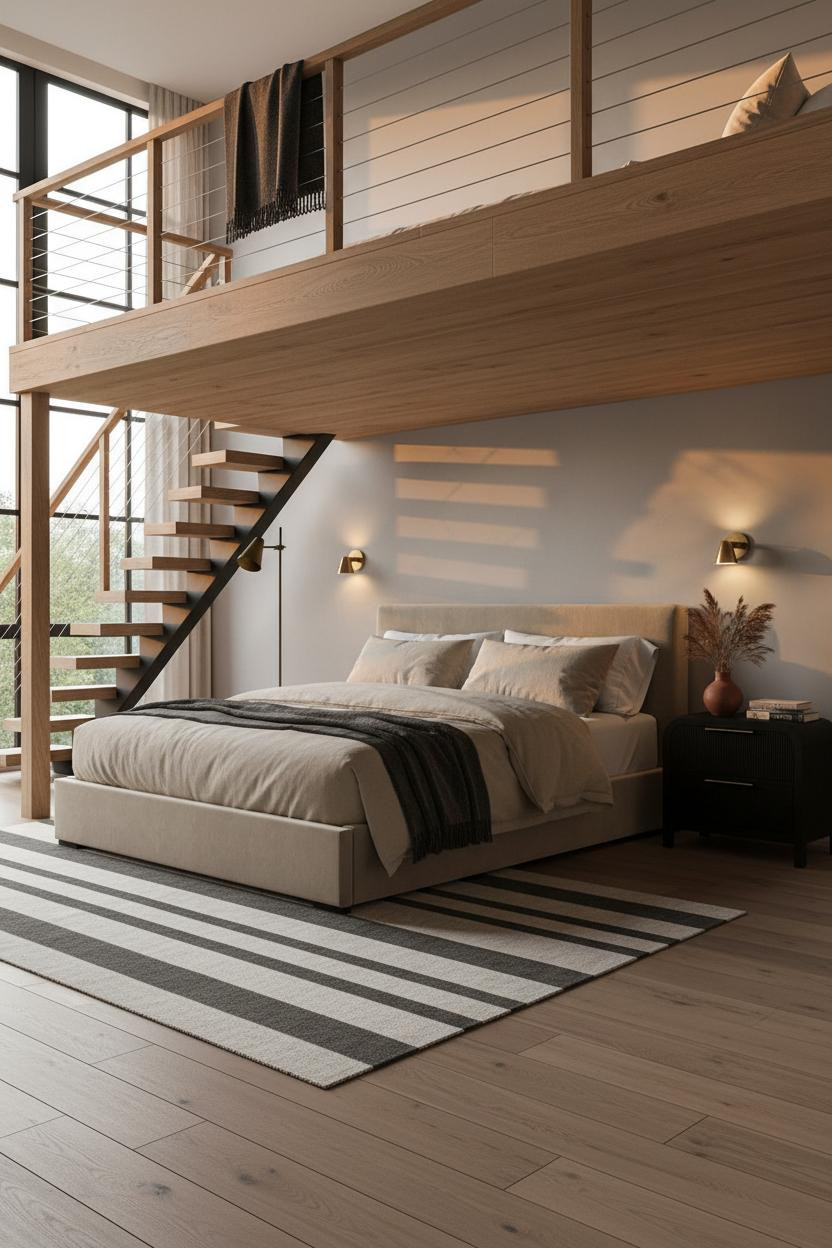 Mezzanine Bedroom Japandi Loft Oak Platform