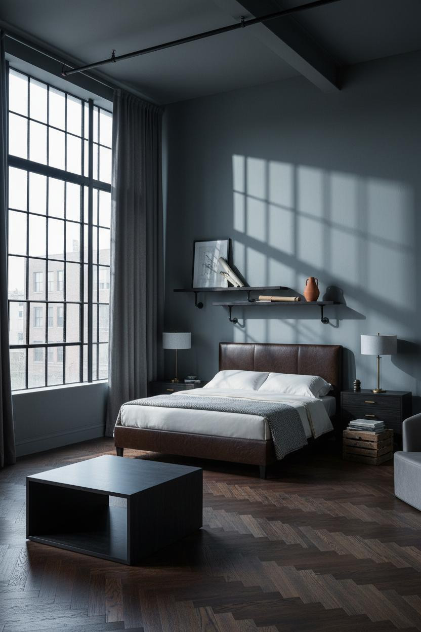 Industrial Bedroom Loft Steel Window Design