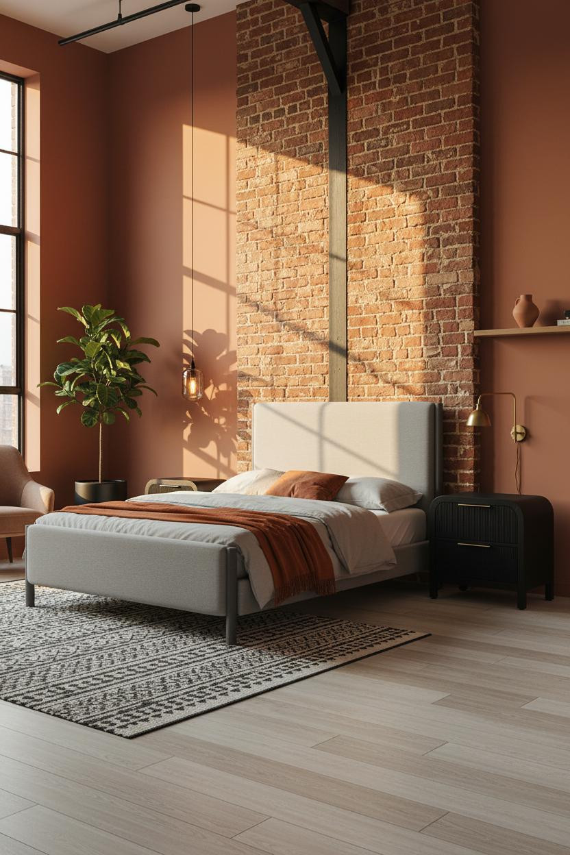Industrial Bedroom Exposed Brick Loft