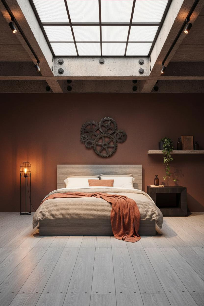 Industrial Bedroom Concrete Ceiling Design