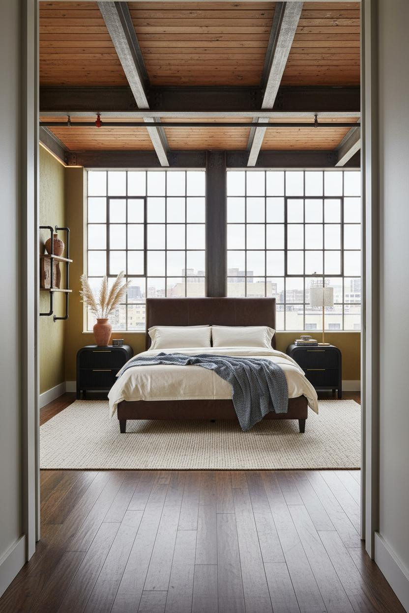 Industrial Bedroom Exposed Steel Beams