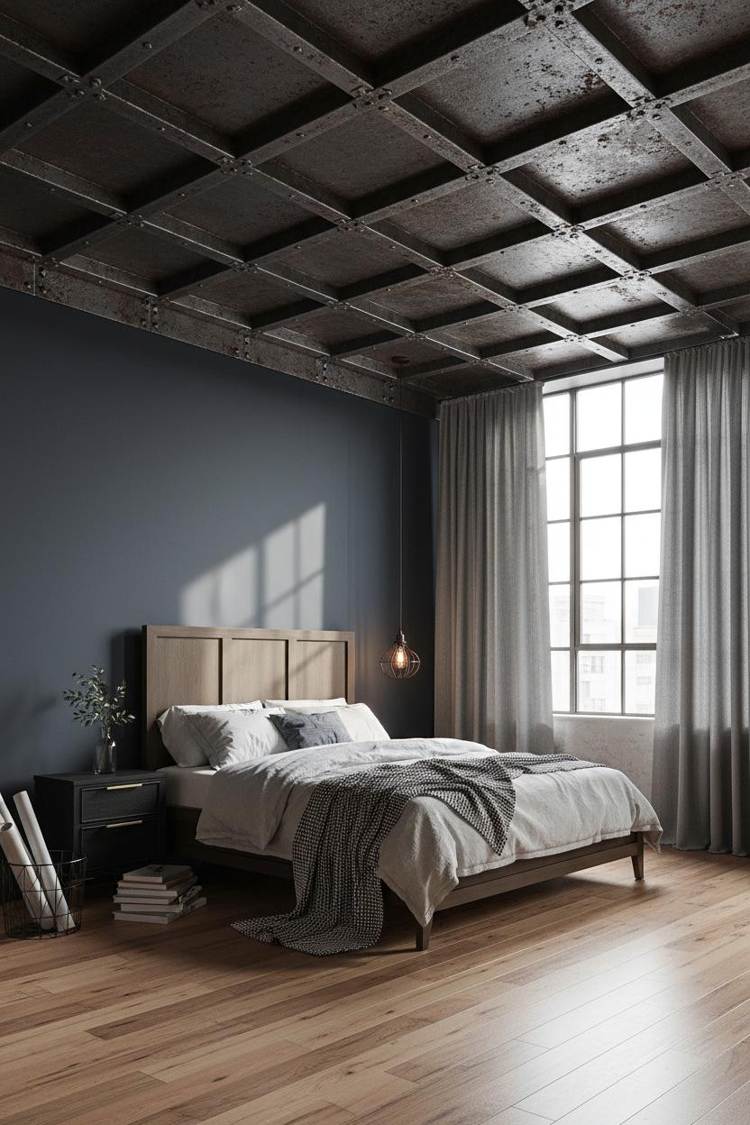 Industrial Bedroom Loft Exposed Ceiling