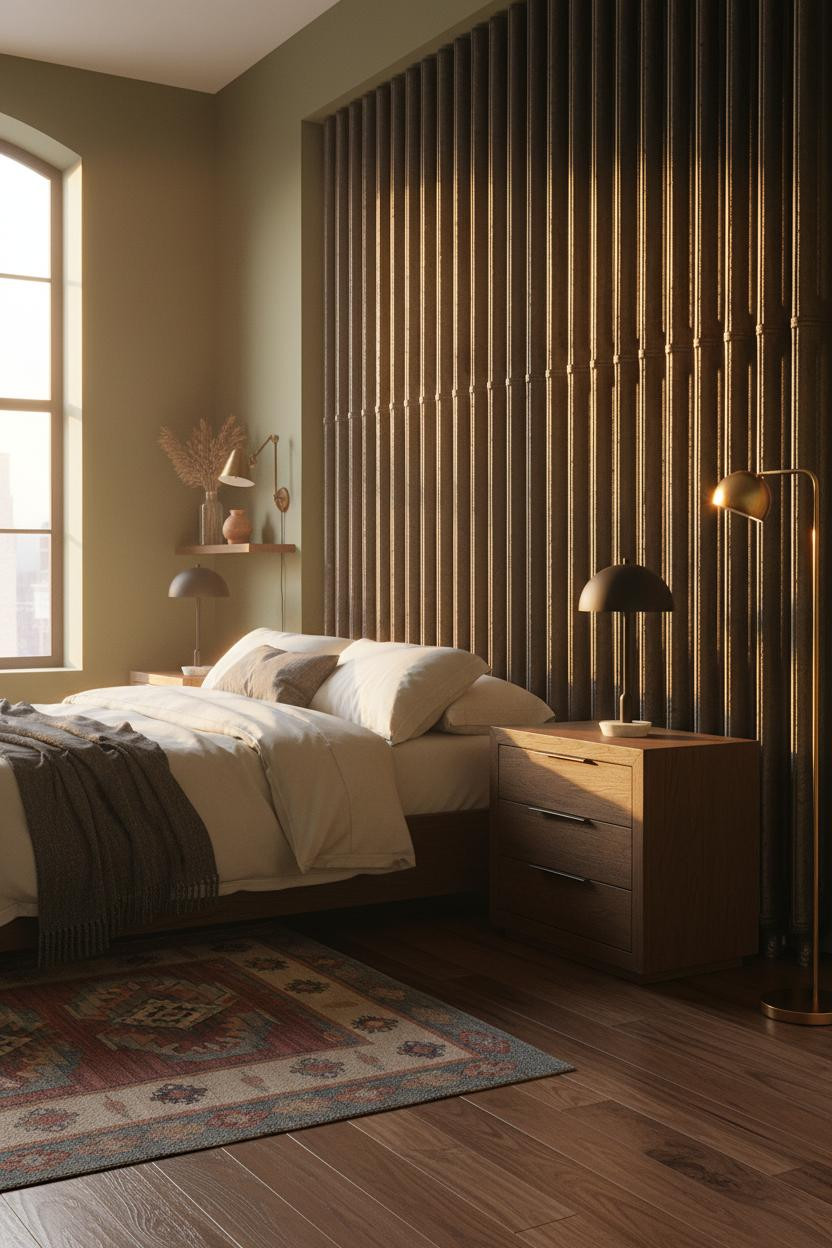 Industrial Bedroom Cast Iron Radiator Warm Lighting
