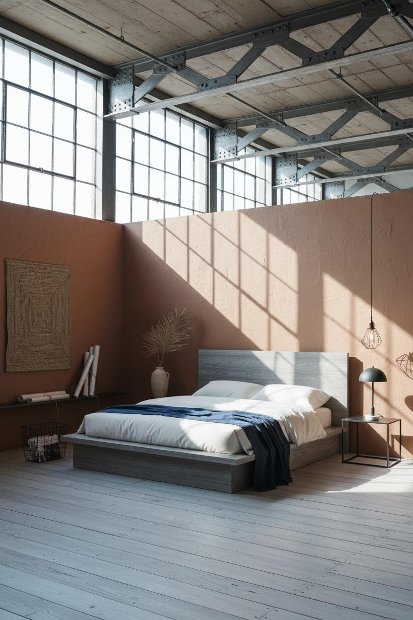 Industrial Bedroom Steel Truss Loft