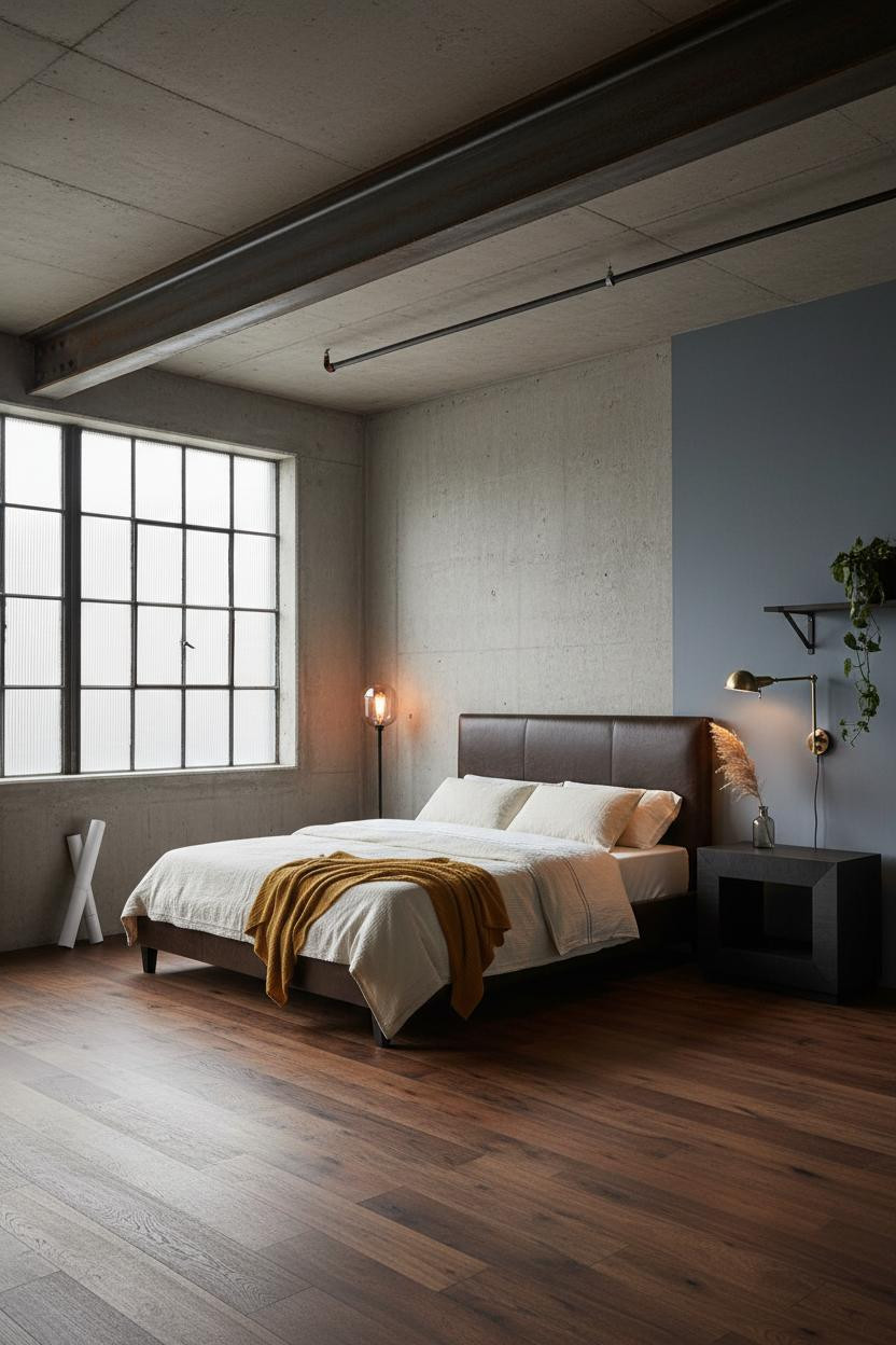Industrial Bedroom Exposed Steel Beam