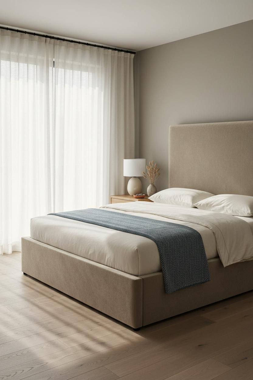 Large Master Bedroom Scandi Modern With Ivory Curtains