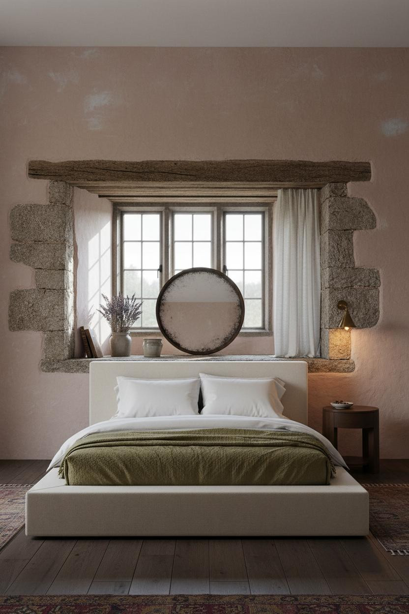 English Cottage Bedroom Stone Alcove Vintage