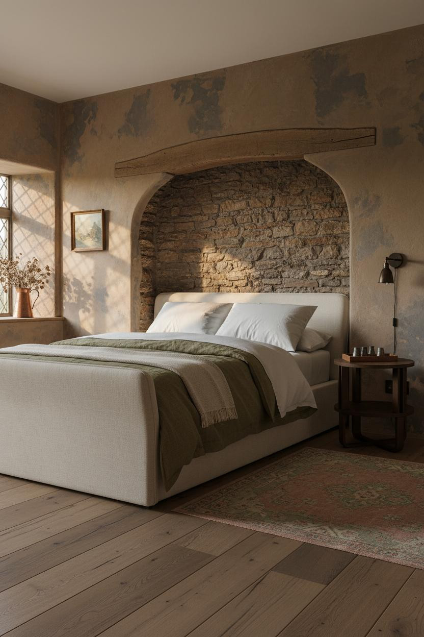 English Cottage Bedroom Stone Alcove Headboard