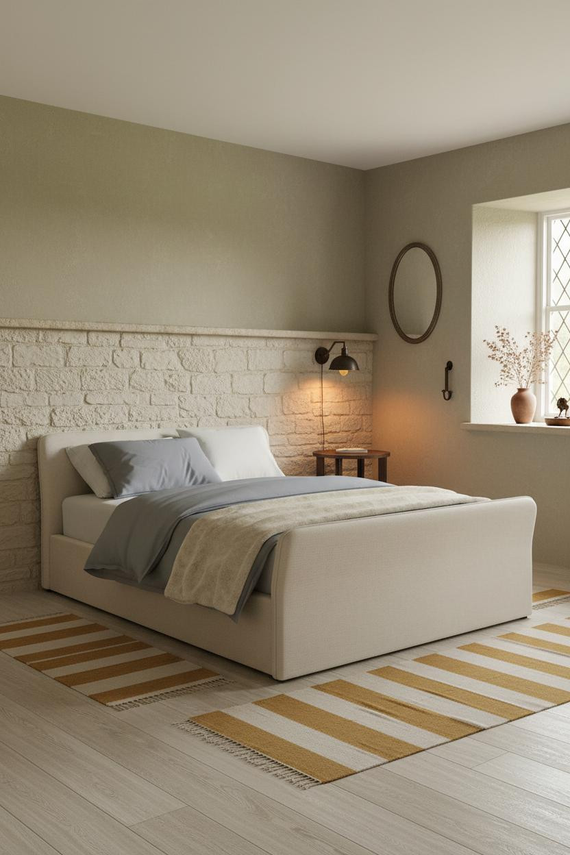 English Cottage Bedroom Stone Wainscoting