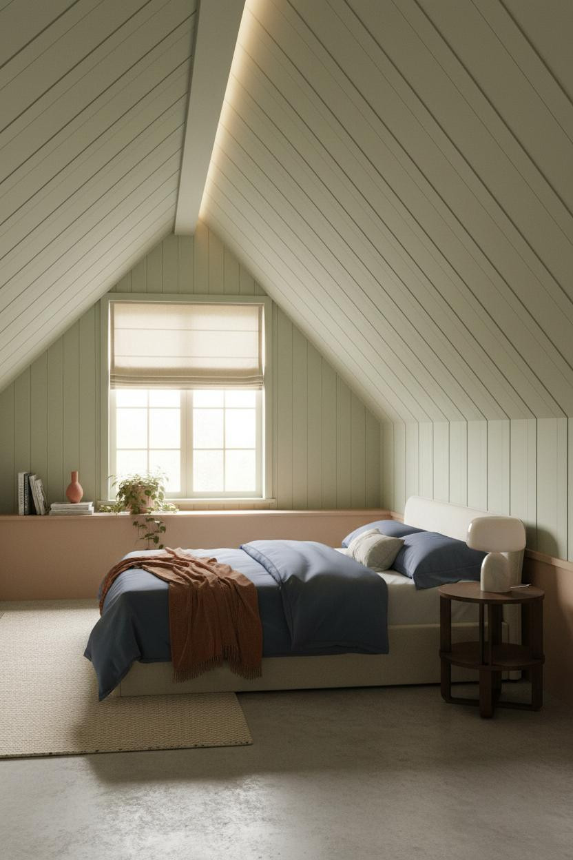 Sloped Ceiling Bedroom Sage Paneling Attic