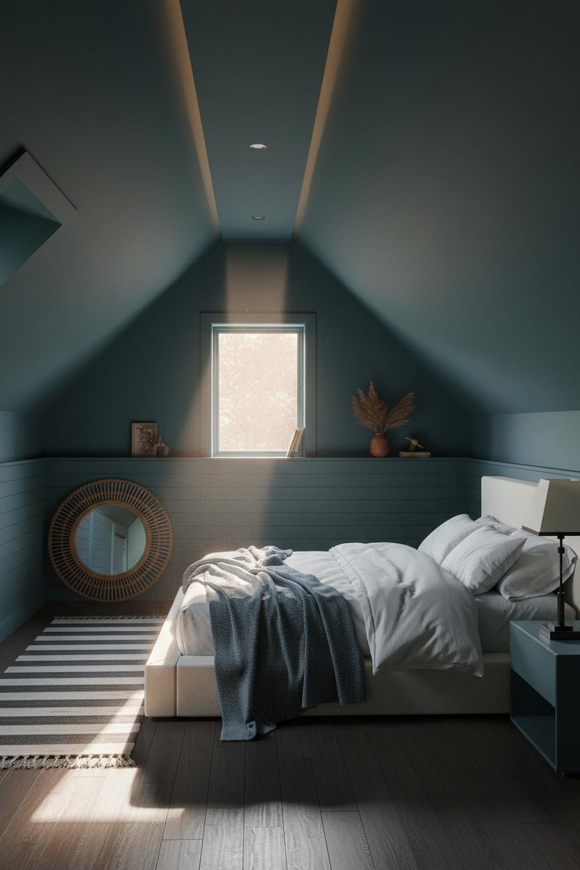 Sloped Ceiling Bedroom Slate Teal Attic Design
