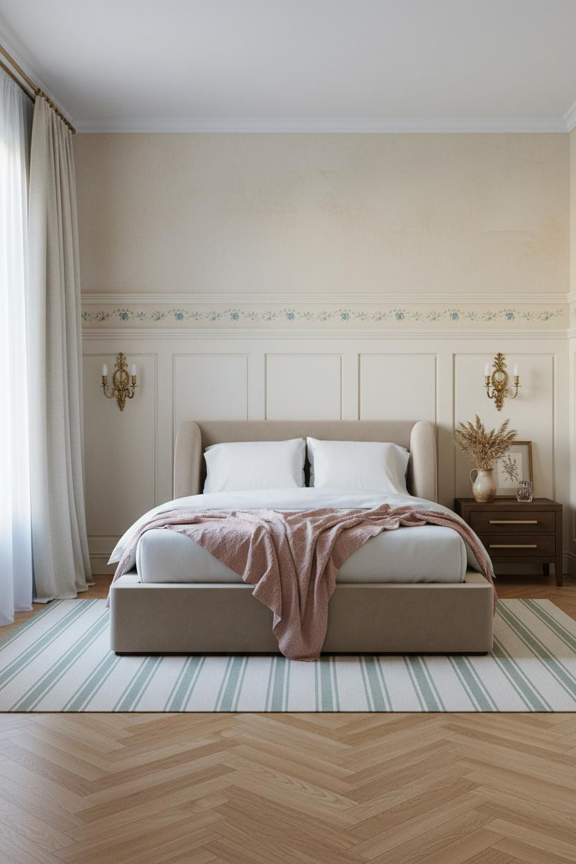French Provincial Bedroom Cream Paneling Romantic