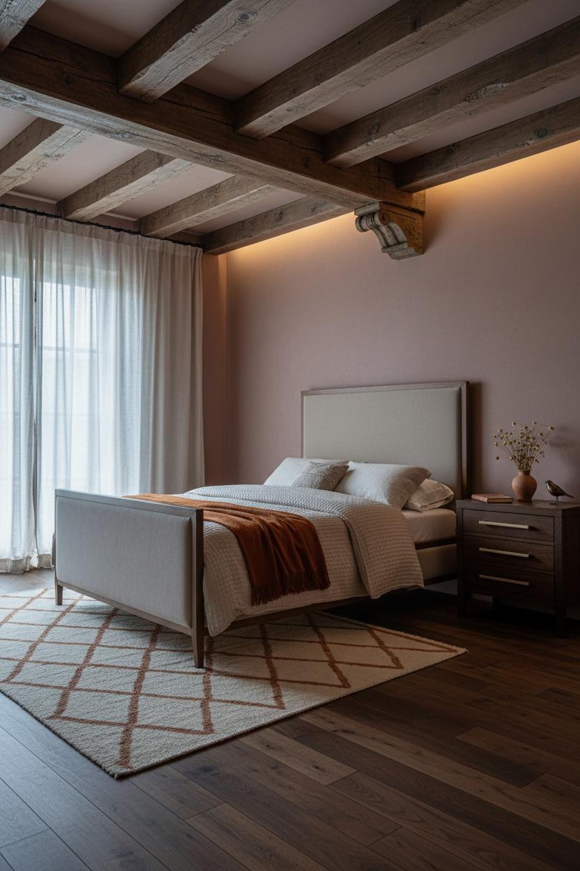 French Provincial Bedroom Walnut Beams Romantic