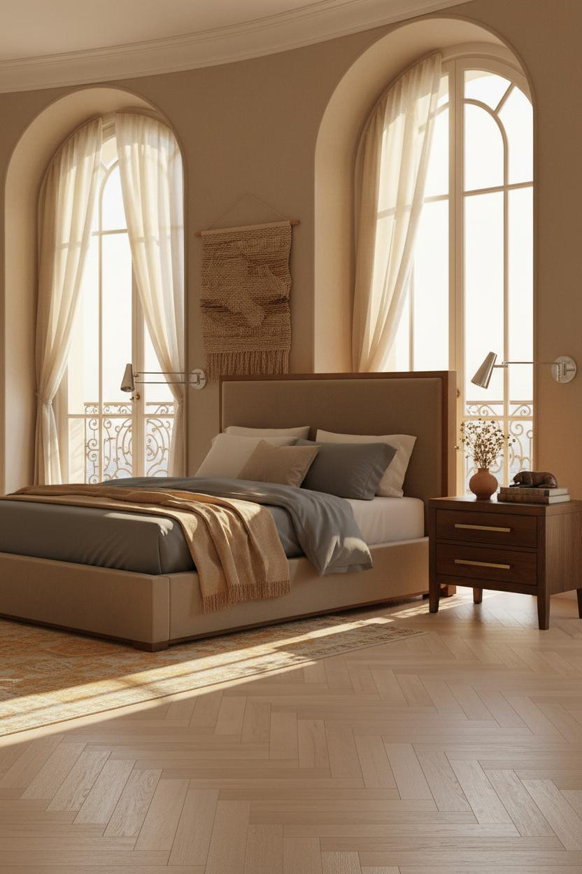 French Provincial Bedroom Arched Window Light