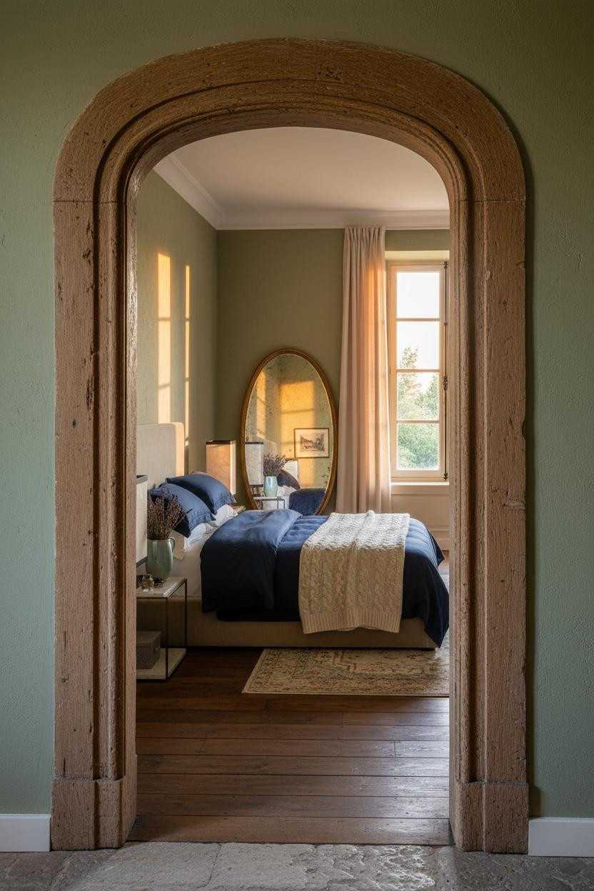 French Provincial Bedroom Arched Doorway Sunset