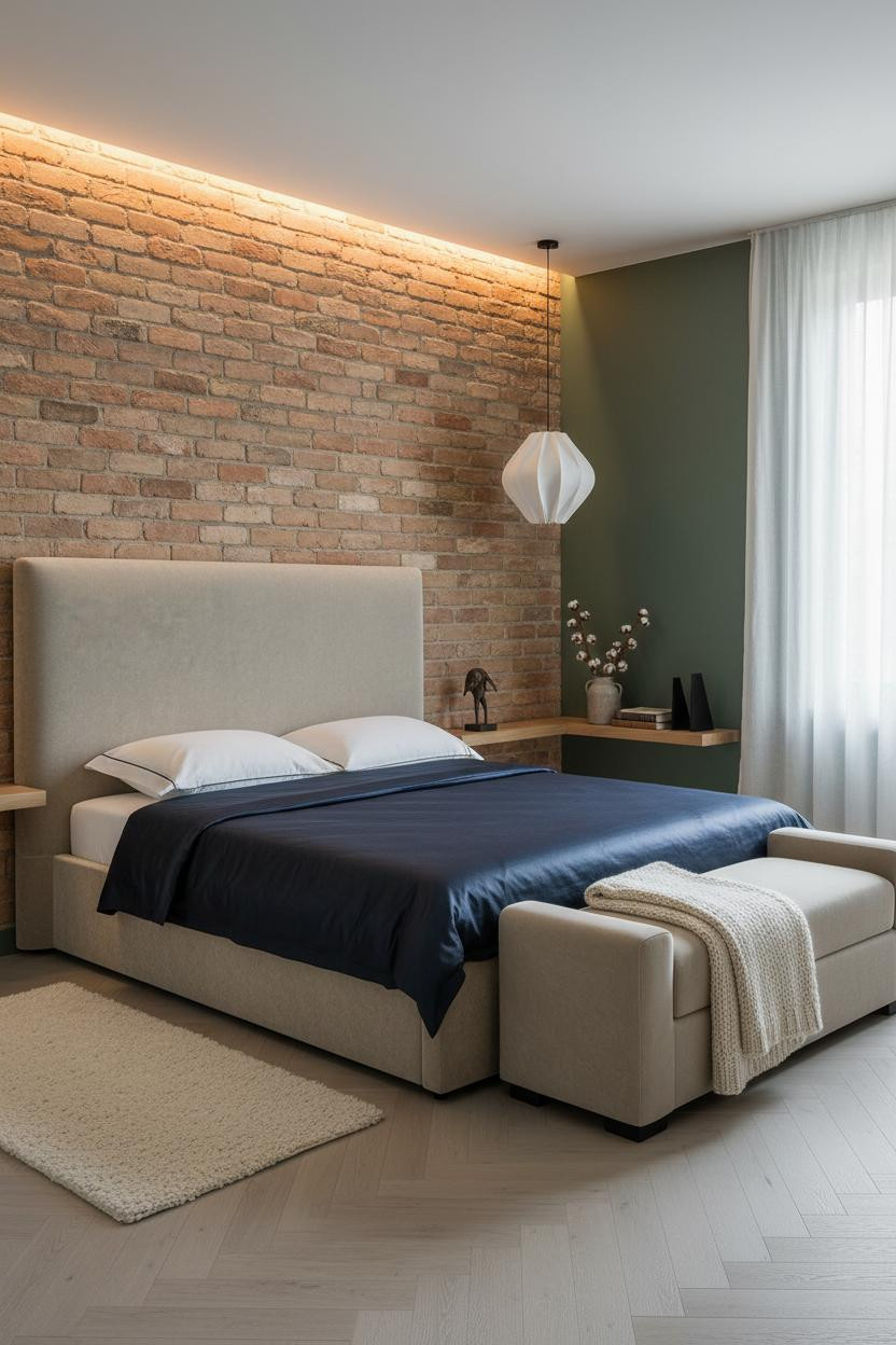 Guest Bedroom Farmhouse Exposed Brick Design
