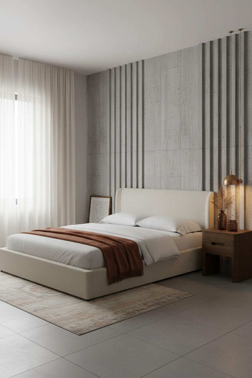 Small Bedroom Design Concrete Accent Wall