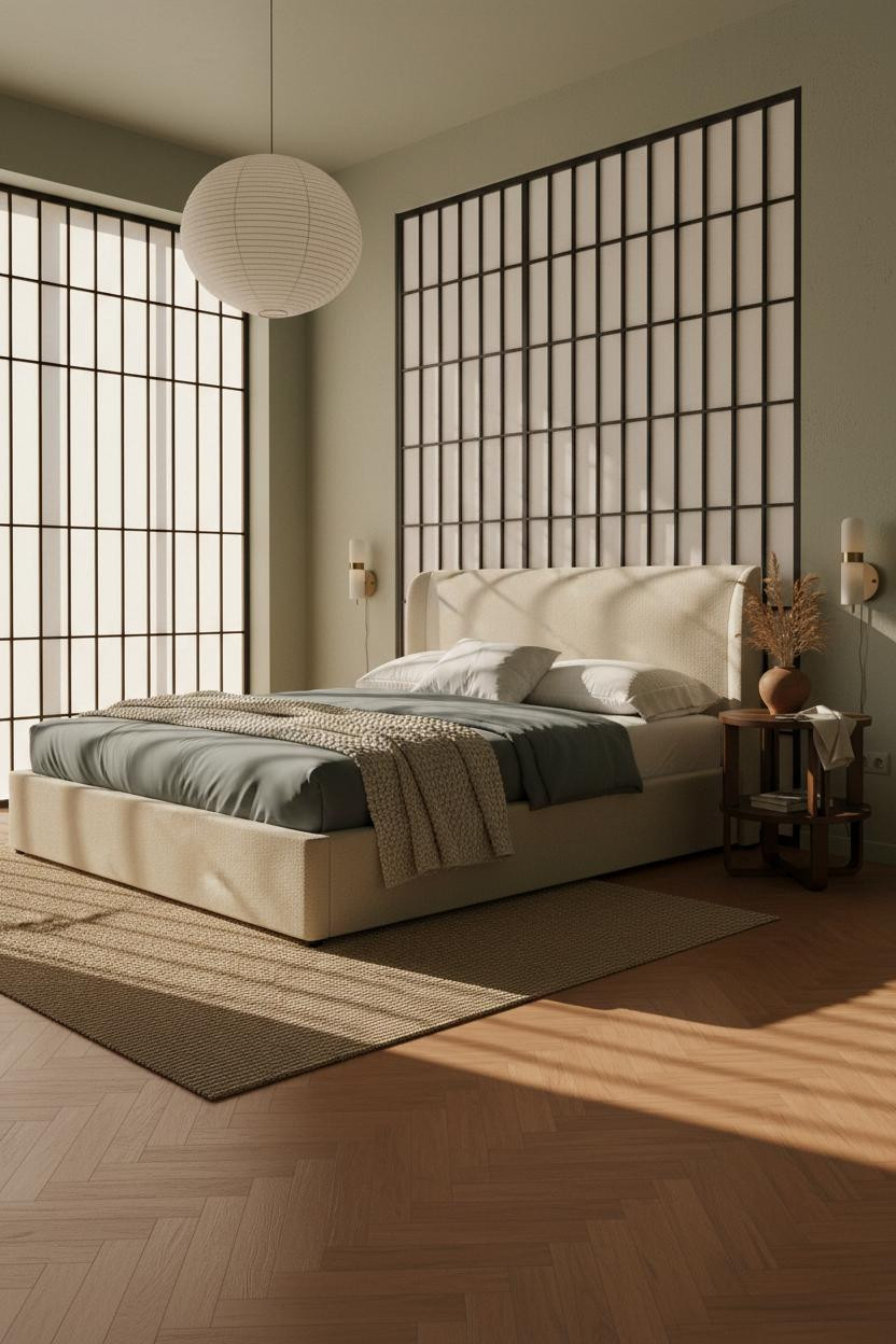 Cozy Japanese Bedroom Shoji Screens Warm Light