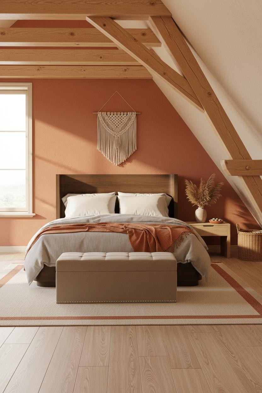 Boho Minimalist Bedroom Terracotta Attic Window