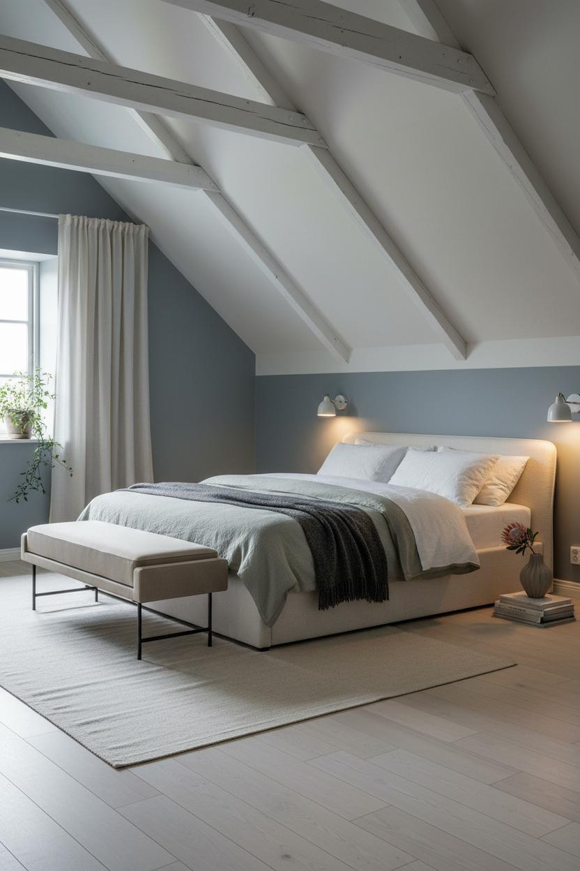 Boho Minimalist Attic Bedroom Whitewashed Beams