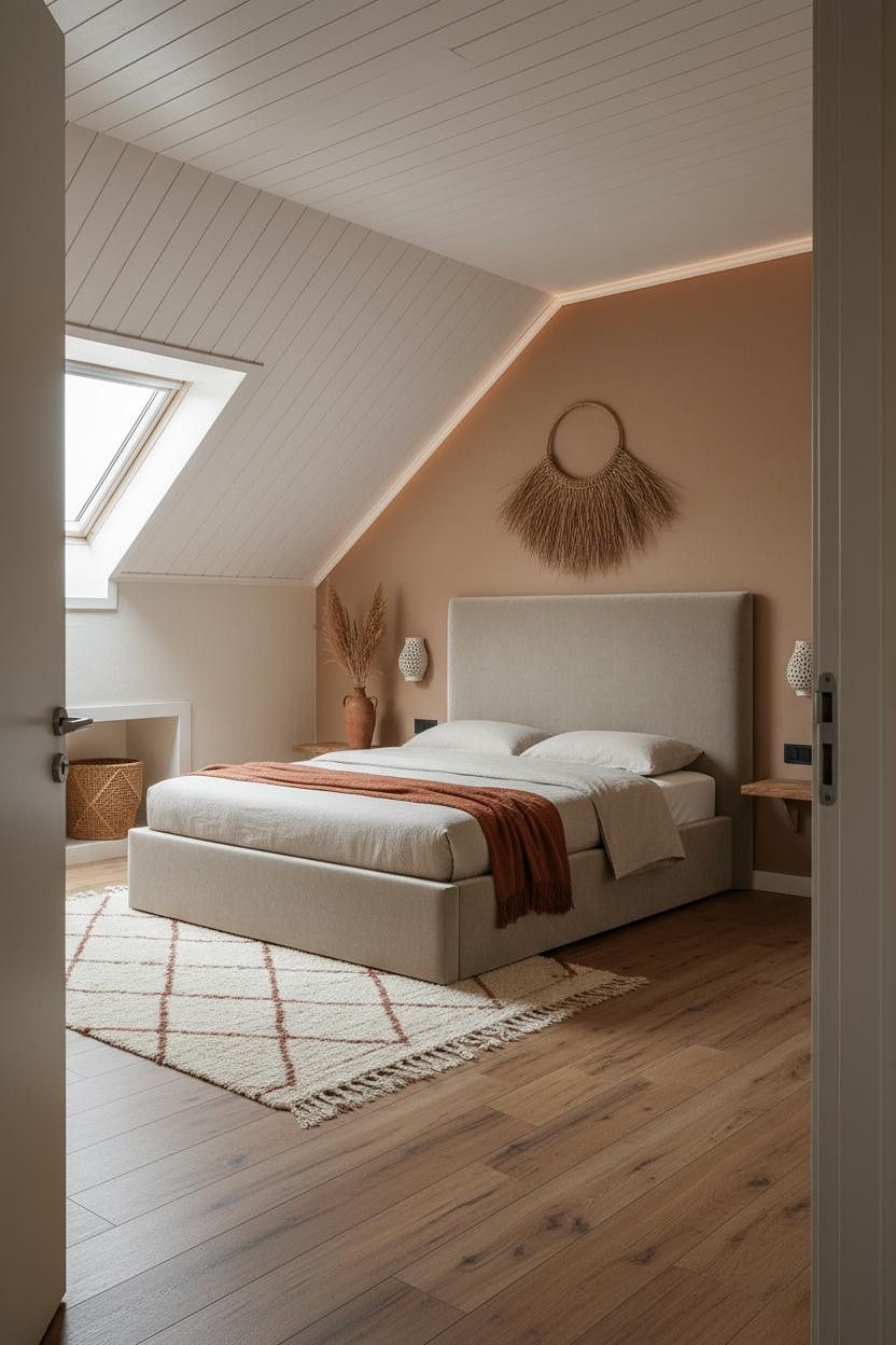 Boho Minimalist Attic Bedroom Warm Earthy Tones