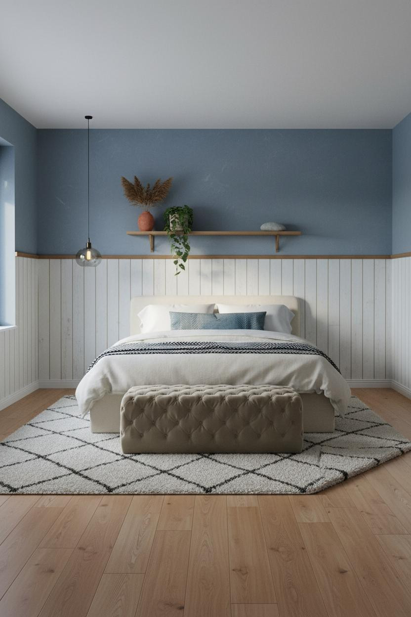 Boho Minimalist Attic Bedroom Shiplap Accent
