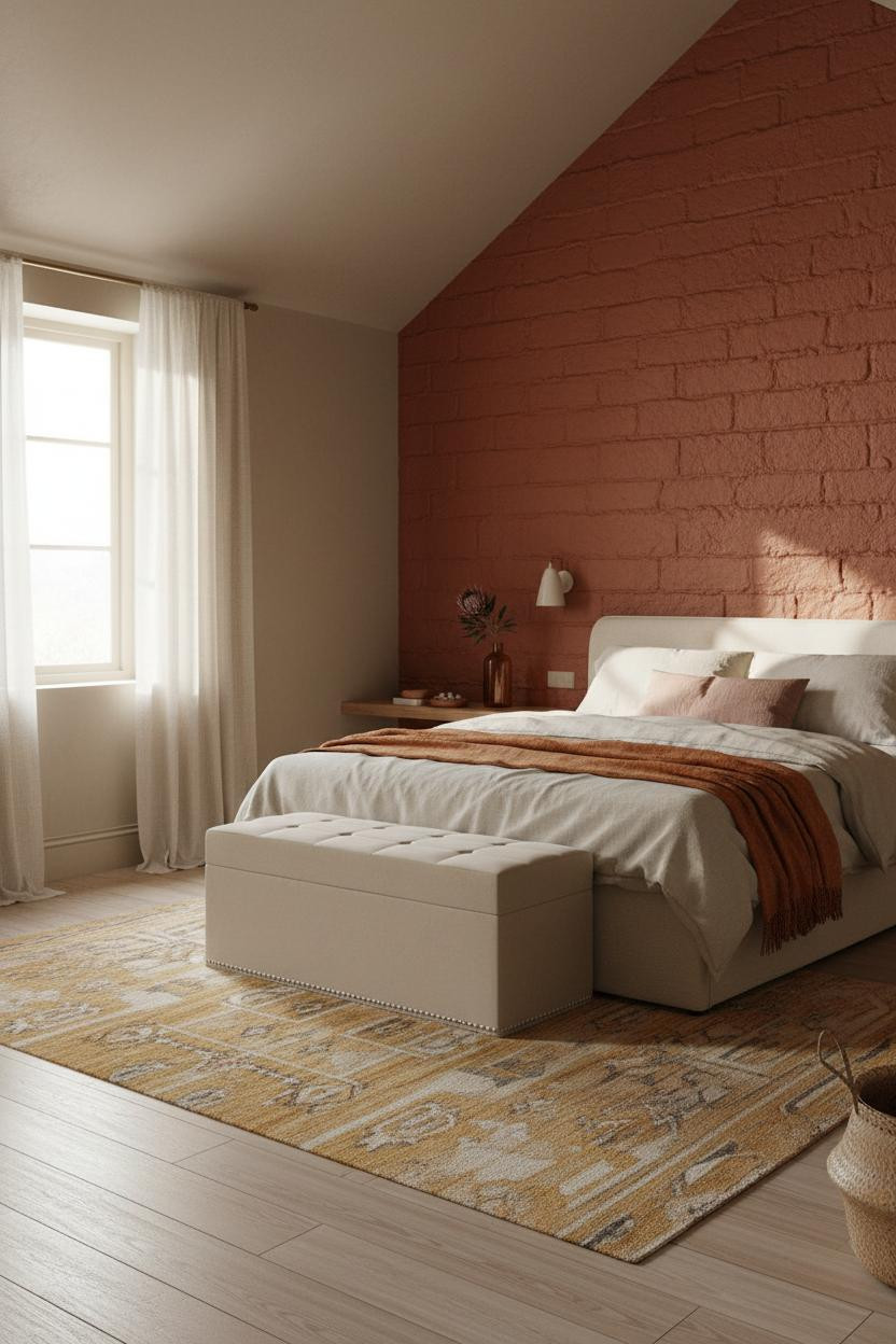 Boho Minimalist Bedroom Terracotta Accent Wall