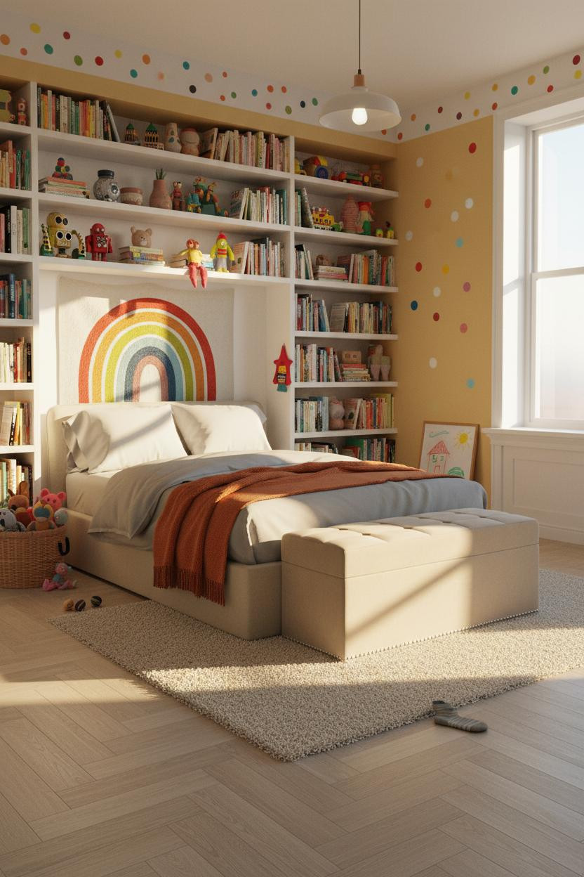 Eclectic Kids Room Maximalist Shelving