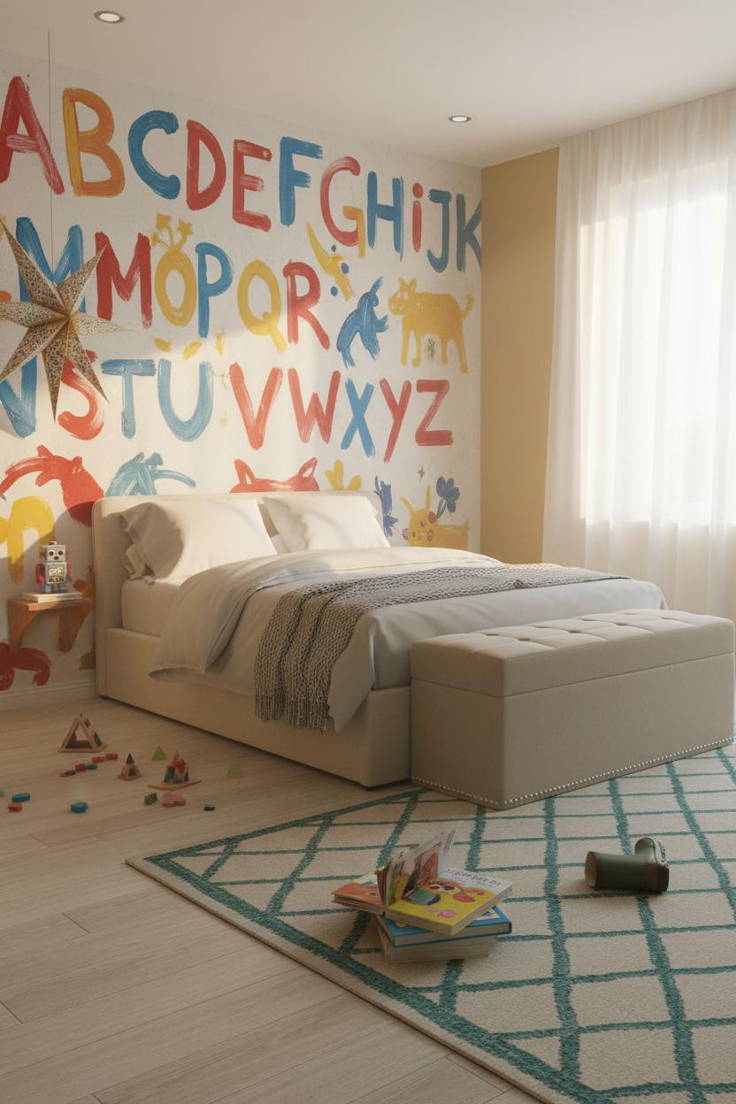 Eclectic Kids Room Painted Mural Maximalist