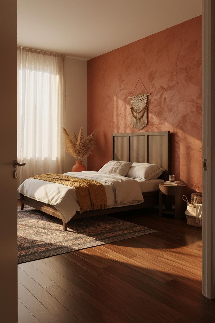 Afro Boho Bedroom Clay Plaster Macrame