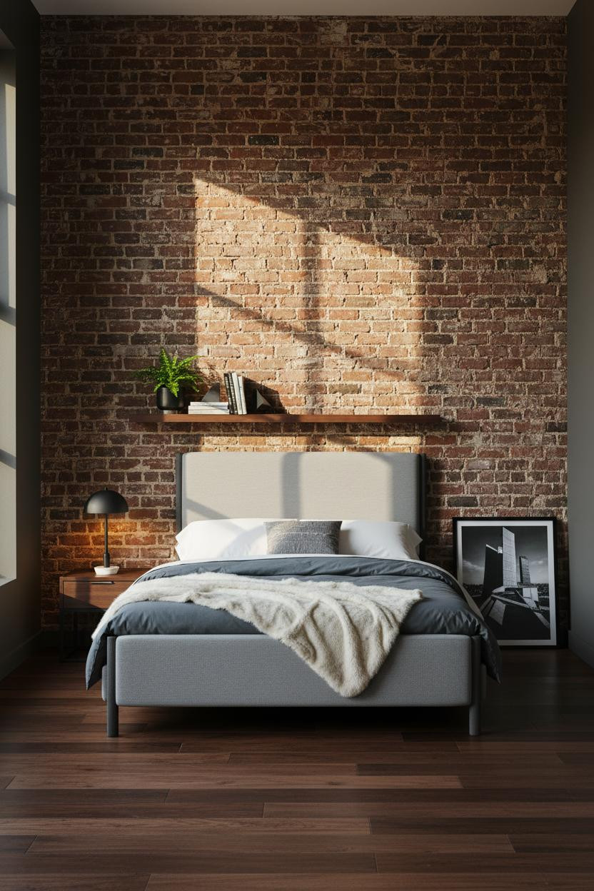 Studio Apartment Men Industrial Brick Bedroom
