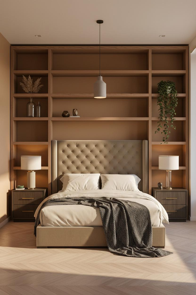 Studio Apartment Men Scandi Walnut Shelving