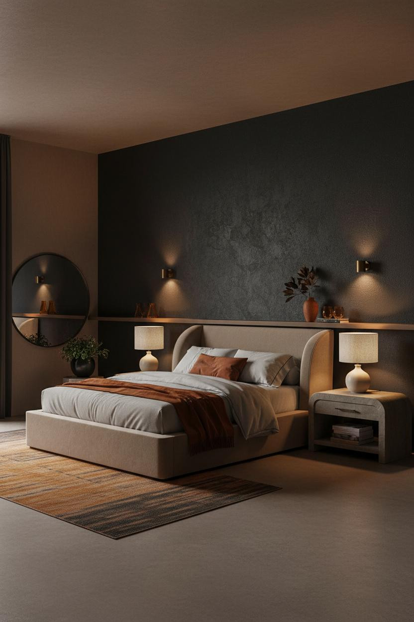 Dark Cozy Bedroom Japandi Design