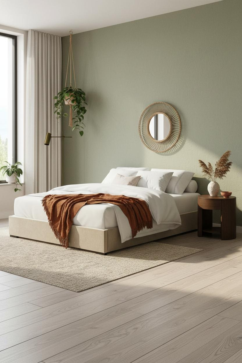 Modern Boho Bedroom Sage Accent Wall