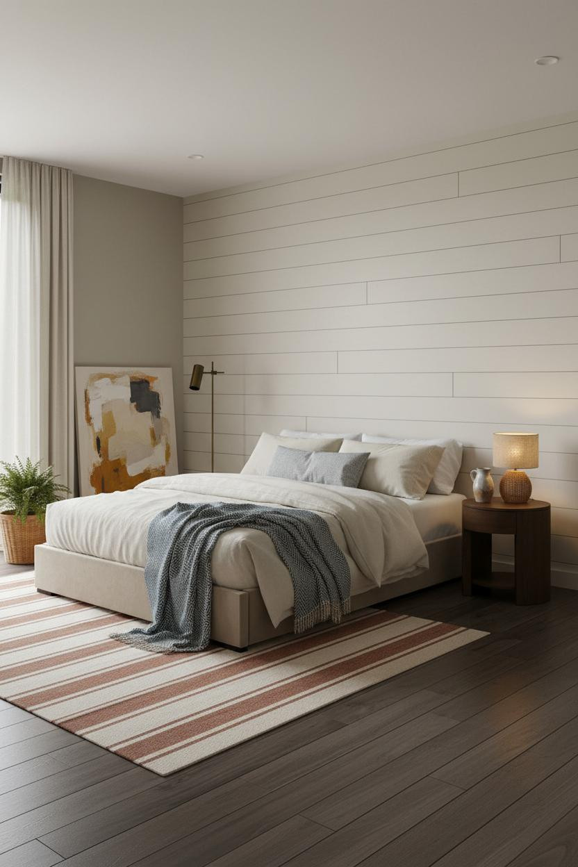 Modern Boho Bedroom Shiplap Accent Wall