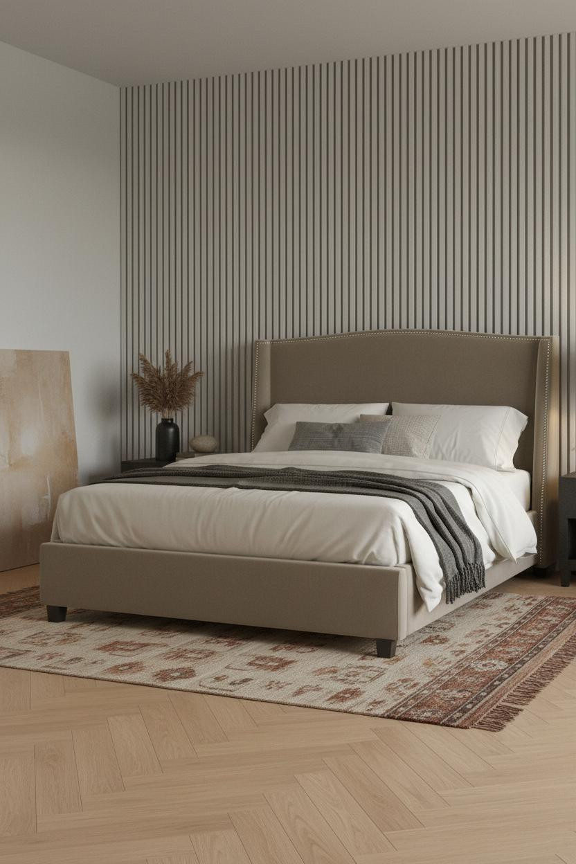 Modern Boho Bedroom Slatted Wall Neutral