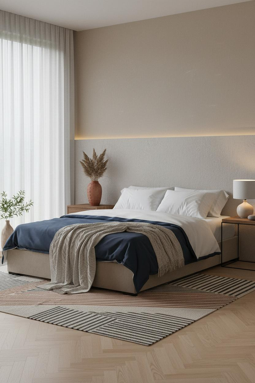 Modern Boho Bedroom Wainscoting Herringbone