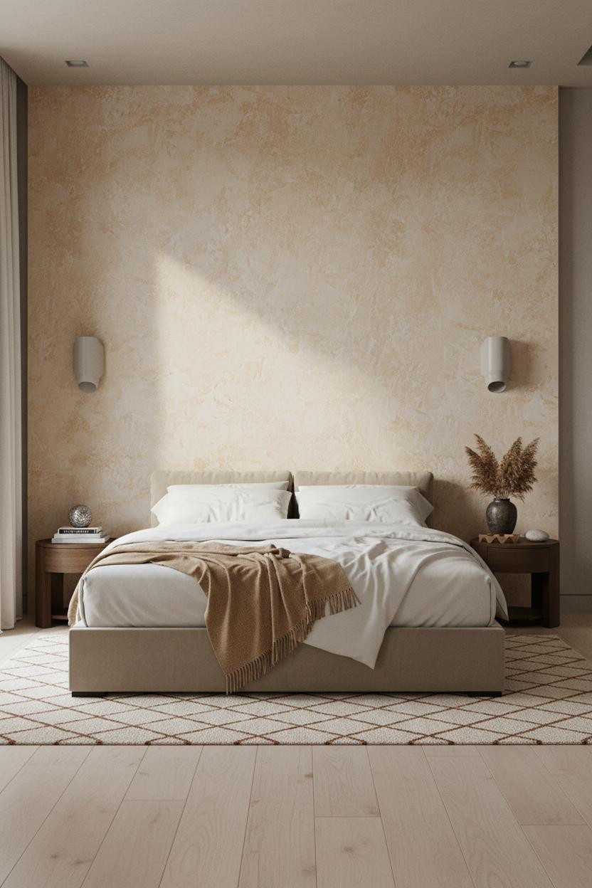Modern Boho Bedroom Plaster Accent Wall