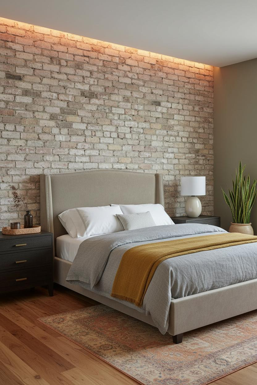 Modern Boho Bedroom Brick Accent Wall