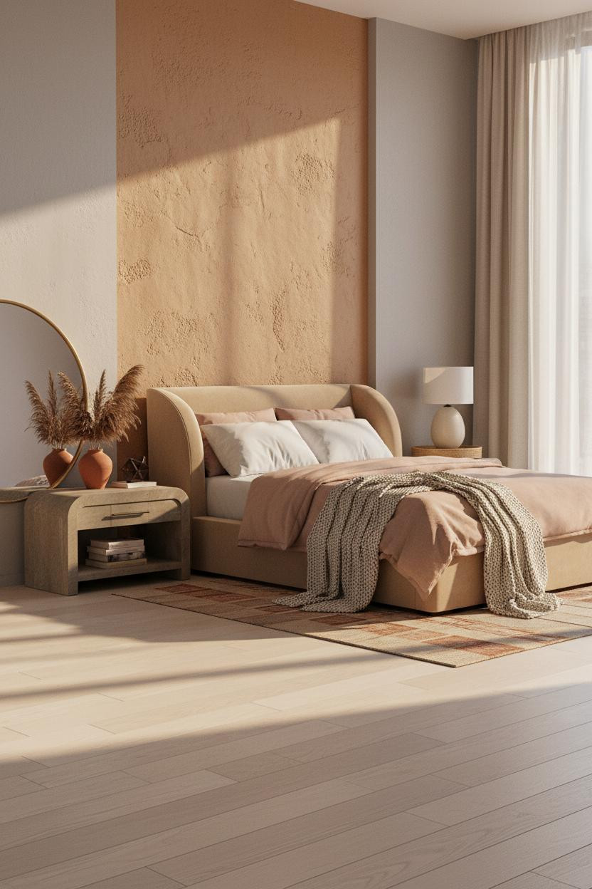 Modern Boho Bedroom Clay Accent Wall
