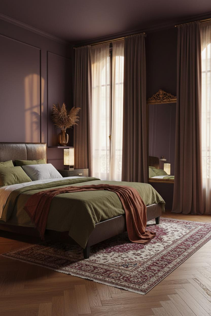 Dark Romantic Bedroom Plum Velvet Brass