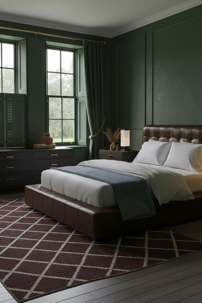 Dark Romantic Bedroom Forest Green Sash Window