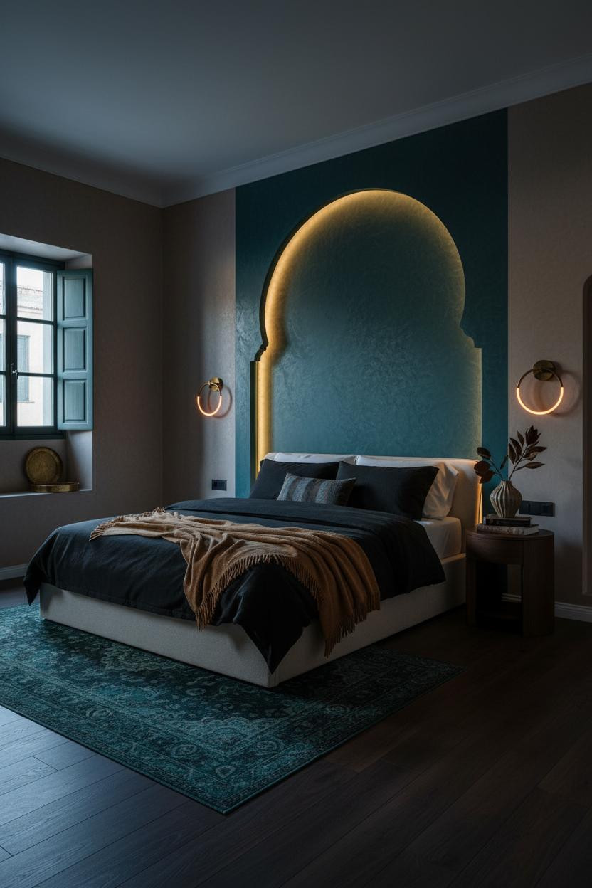 Dark Romantic Bedroom Teal Sconces