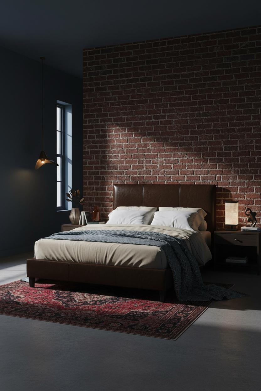 Dark Romantic Bedroom Exposed Brick Lamp
