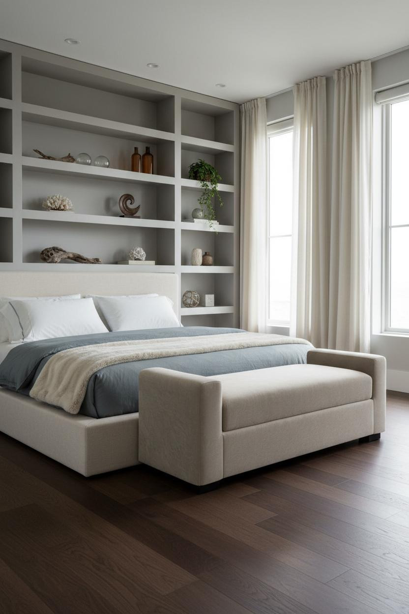 Coastal Bedroom Built In Shelving Design