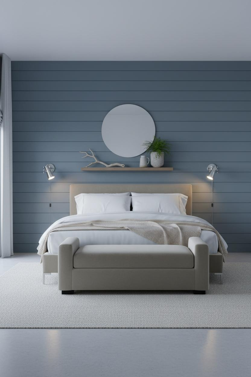 Modern Coastal Bedroom Slate Shiplap Master Bed Design