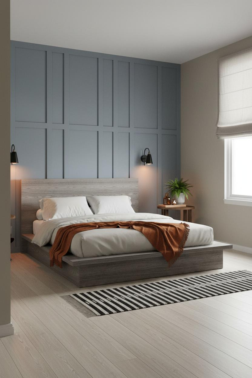Mens Bedroom Coastal Modern Blue Accent Wall Design