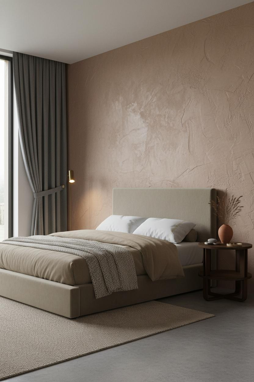 Mens Bedroom Industrial Minimal Plaster Wall Design