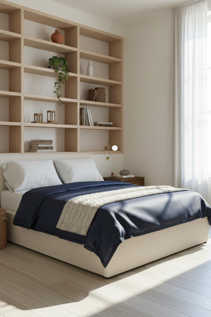 Mens Bedroom Modern Masculine Natural Wood Shelving