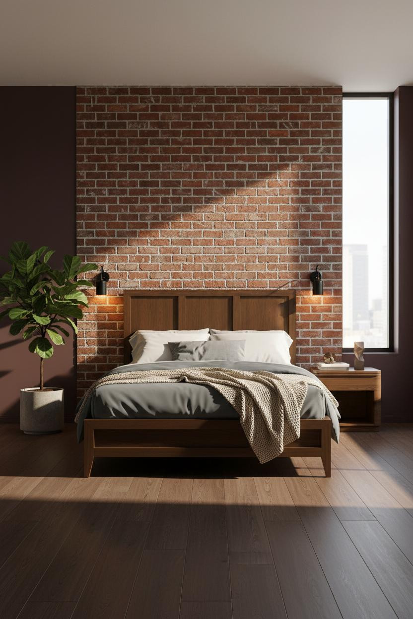 Mens Bedroom Scandi Modern Exposed Brick